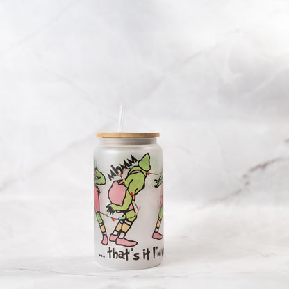 Grinch "I'm Not Going" Glass Cup w/ Bamboo Lid