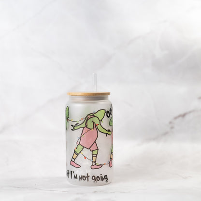 Grinch "I'm Not Going" Glass Cup w/ Bamboo Lid