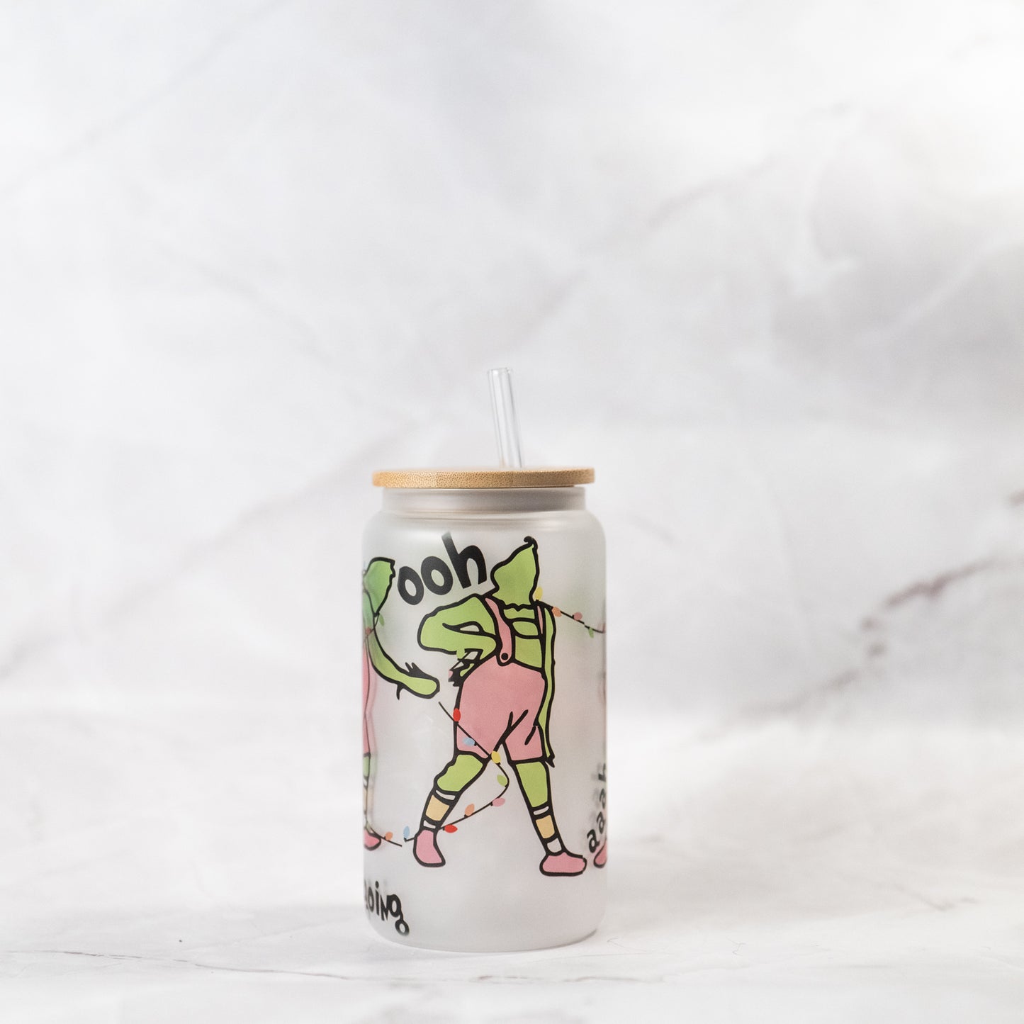 Grinch "I'm Not Going" Glass Cup w/ Bamboo Lid