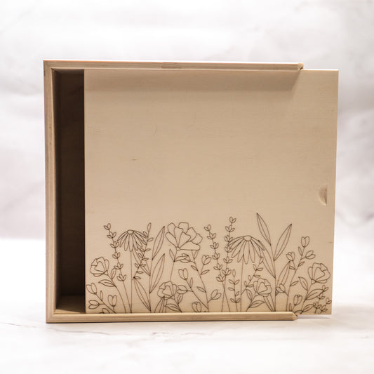 Wood Baby Memory Box w/ Flowers