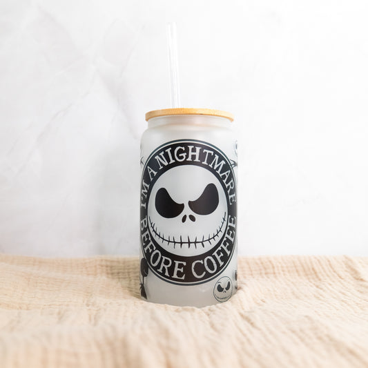 Jack Skellington Glass Cup w/ Bamboo Lid