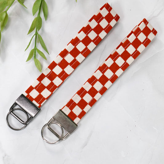 Burnt Orange Checkered Keyfob Wristlet