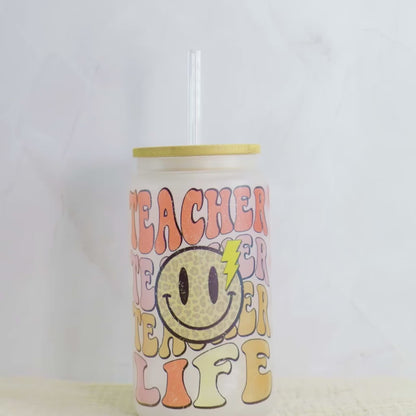 Teacher Life Glass Cup w/ Bamboo Lid